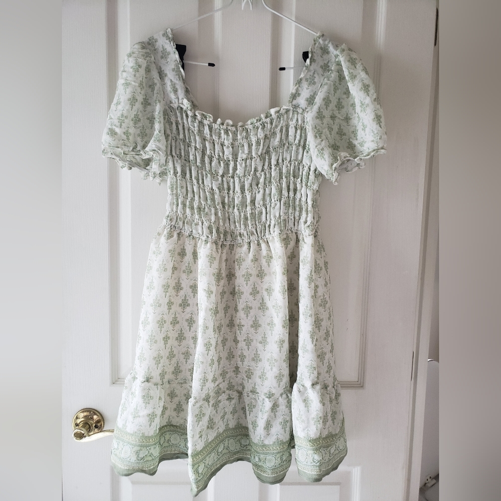 A NWOT green and white puffy dress